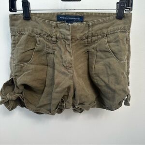 French Connection Linen Army Green Khaki Adjustable Shorts Women’s Size 0
